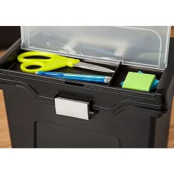 File Storage|Iris Portable File Box with Organizer Lid, Letter Size, Black (110977)