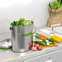 1.6-Gallon Indoor Compost Bin, Silver/Green (CB06OT)<iTouchless Discount