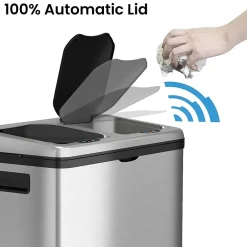 iTouchless Dual Compartment Stainless Steel Sensor Recycle Bin and Trash Can, 16 Gallon (RT16SS)<Halo Hot