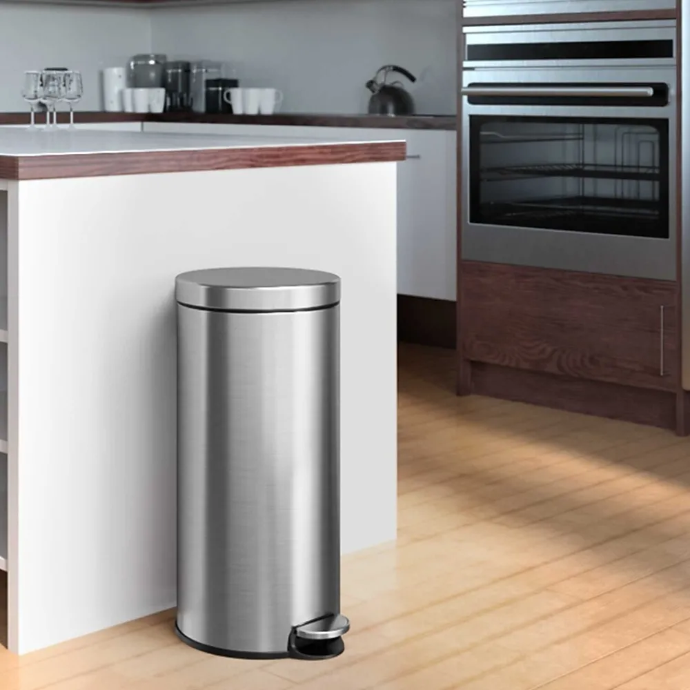 SoftStep Round Stainless Steel Step Trash Can with Hinged Lid, 7.93 Gallon (IP08RSS)<iTouchless Discount