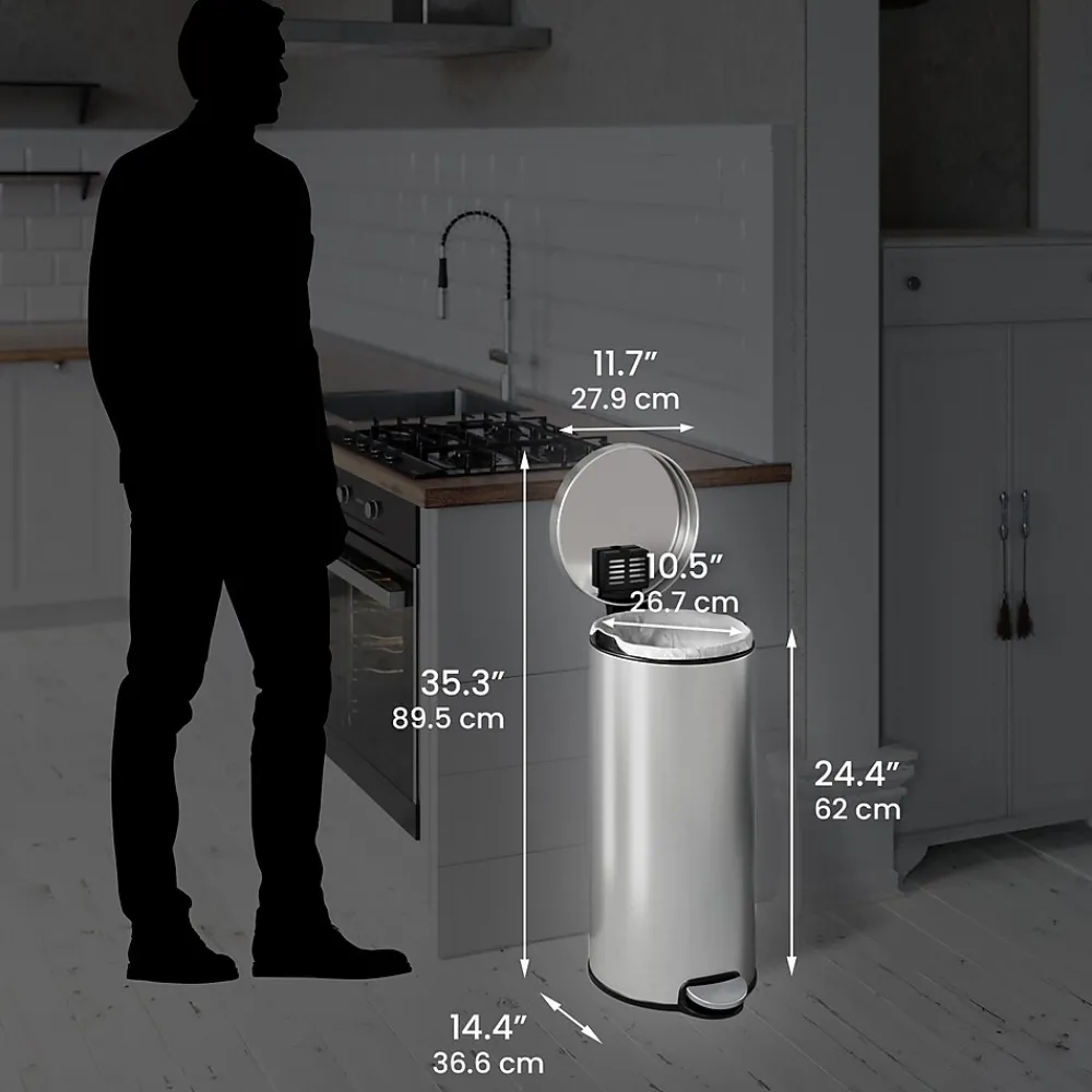 SoftStep Round Stainless Steel Step Trash Can with Hinged Lid, 7.93 Gallon (IP08RSS)<iTouchless Discount