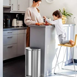 SoftStep Semi-Round Stainless Steel Step Trash Can with Hinged Lid, 7.93 Gallon (IP08DSS)<iTouchless Discount