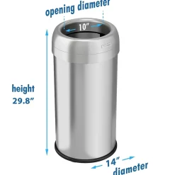 Stainless Steel Open Top Trash Can, Silver, 16 gal. (OL16STR)<iTouchless