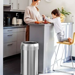 Stainless Steel 13 Gallon Dual-Deodorizer Round Open Top Trash Can<iTouchless