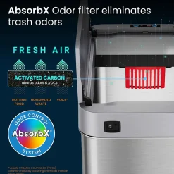 Stainless Steel Wings Open Lid Sensor Trash Can with AbsorbX Odor Control, Silver, 13 gal. (WS13RSL)<iTouchless Outlet