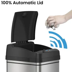 Stainless Steel Sensor Trash Can with Locking Lid and AbsorbX Odor Control, Silver, 8 gal. (DZT08PL)<iTouchless Clearance