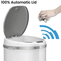 Stainless Steel Round Sensor Trash Can with AbsorbX Odor Control System, White, 8 Gal. (MT08RW)<iTouchless Discount