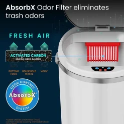 Stainless Steel Round Sensor Trash Can with AbsorbX Odor Control System, White, 8 Gal. (MT08RW)<iTouchless Discount
