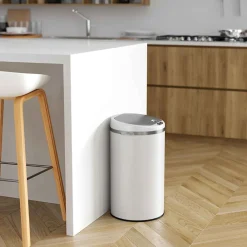 Stainless Steel Round Sensor Trash Can with AbsorbX Odor Control System, White, 8 Gal. (MT08RW)<iTouchless Discount