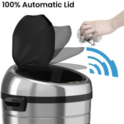 Stainless Steel Round Sensor Trash Can with AbsorbX Odor Control System and Wheels, 23 Gal., Silver (IT23RC)<iTouchless Clearance