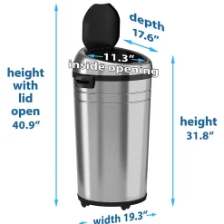 Stainless Steel Round Sensor Trash Can with AbsorbX Odor Control System and Wheels, 23 Gal., Silver (IT23RC)<iTouchless Clearance