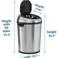 Stainless Steel Round Sensor Trash Can with AbsorbX Odor Control System and Wheels, 18 Gal., Silver (IT18RC)<iTouchless Discount
