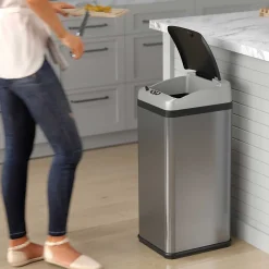 Stainless Steel Sensor Trash Can Platinum Edition with AbsorbX Odor Control System, 13 Gal., Silver (IT13RX)<iTouchless