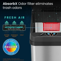 Stainless Steel Sensor Trash Can with Wide Lid Opening and AbsorbX Odor Control System, 13 Gal., Silver (IT13MX)<iTouchless