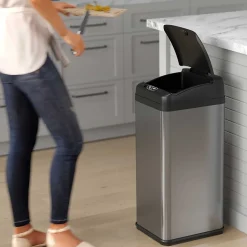 Stainless Steel Sensor Trash Can with Wide Lid Opening and AbsorbX Odor Control System, 13 Gal., Silver (IT13MX)<iTouchless