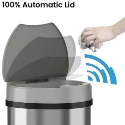Stainless Steel Semi-Round Sensor Trash Can with Extra-Wide Lid and AbsorbX Odor Control, 13 Gal., Silver(IT13HX)<iTouchless Hot