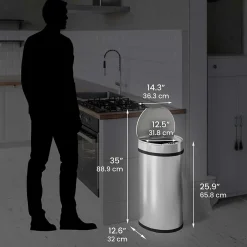 Stainless Steel Semi-Round Sensor Trash Can with Extra-Wide Lid and AbsorbX Odor Control, 13 Gal., Silver(IT13HX)<iTouchless Hot