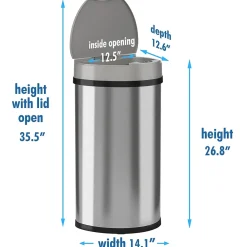 Stainless Steel Semi-Round Sensor Trash Can with Extra-Wide Lid and AbsorbX Odor Control, 13 Gal., Silver(IT13HX)<iTouchless Hot