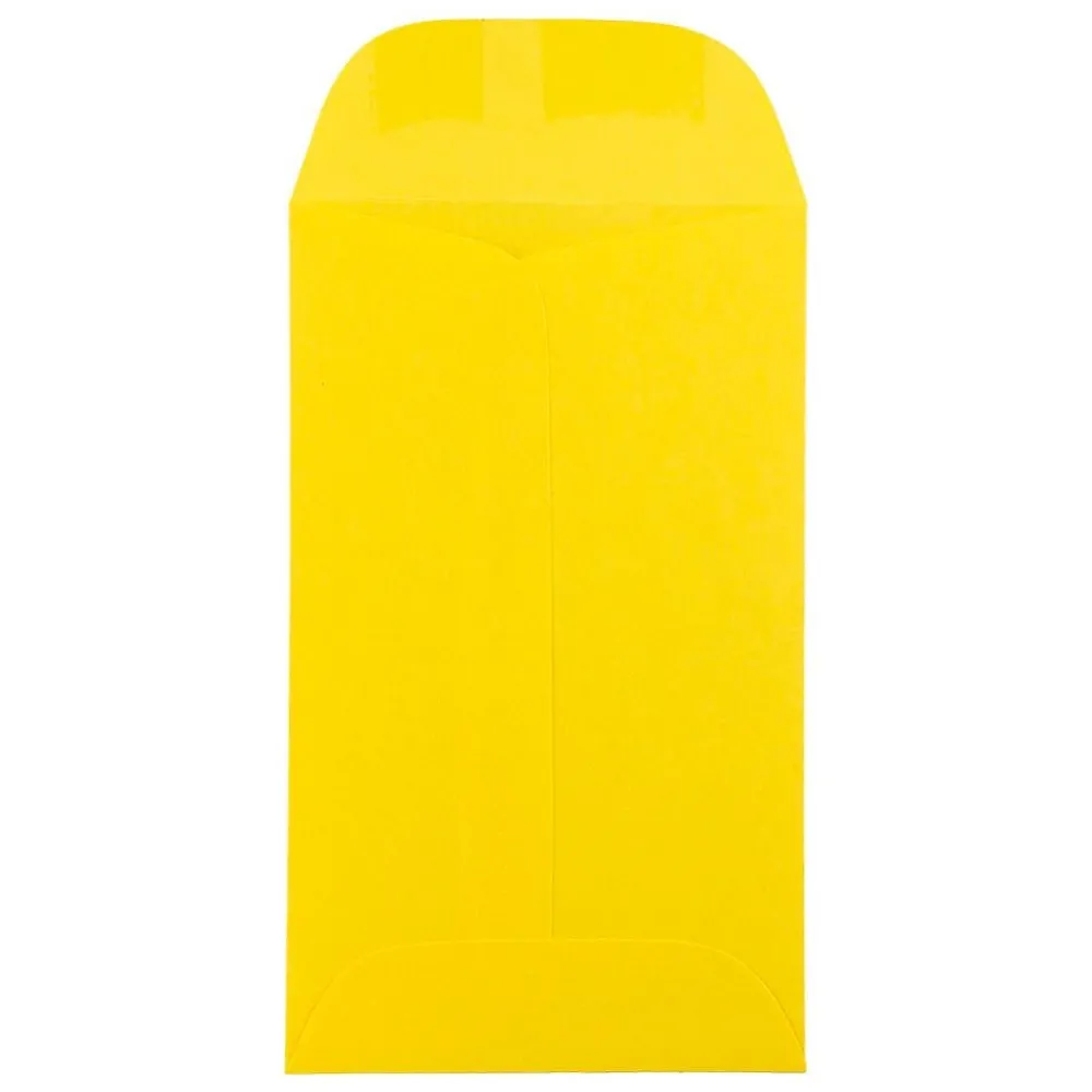 Clearance JAM Paper #6 Coin Business Colored Envelopes, 3.375 x 6, Yellow Recycled, 50/Pack (356730557i)