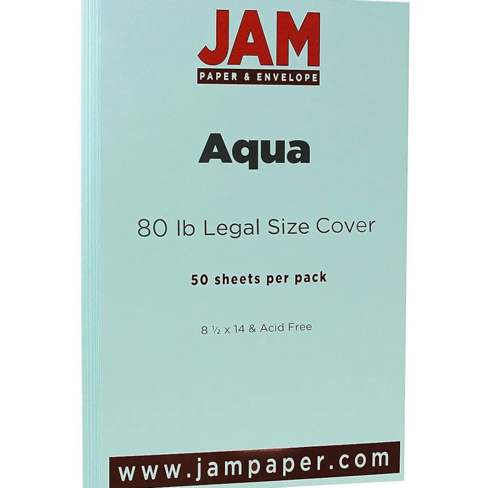 Card Stock*JAM Paper 80 lb. Cardstock Paper, 8.5" x 14", Aqua Blue, 50 Sheets/Pack (16729312)
