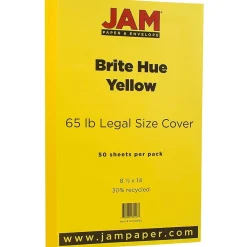 Card Stock*JAM Paper 65 lb. Cardstock Paper, 8.5" x 14", Brite Hue Yellow, 50 Sheets/Pack (16730930)