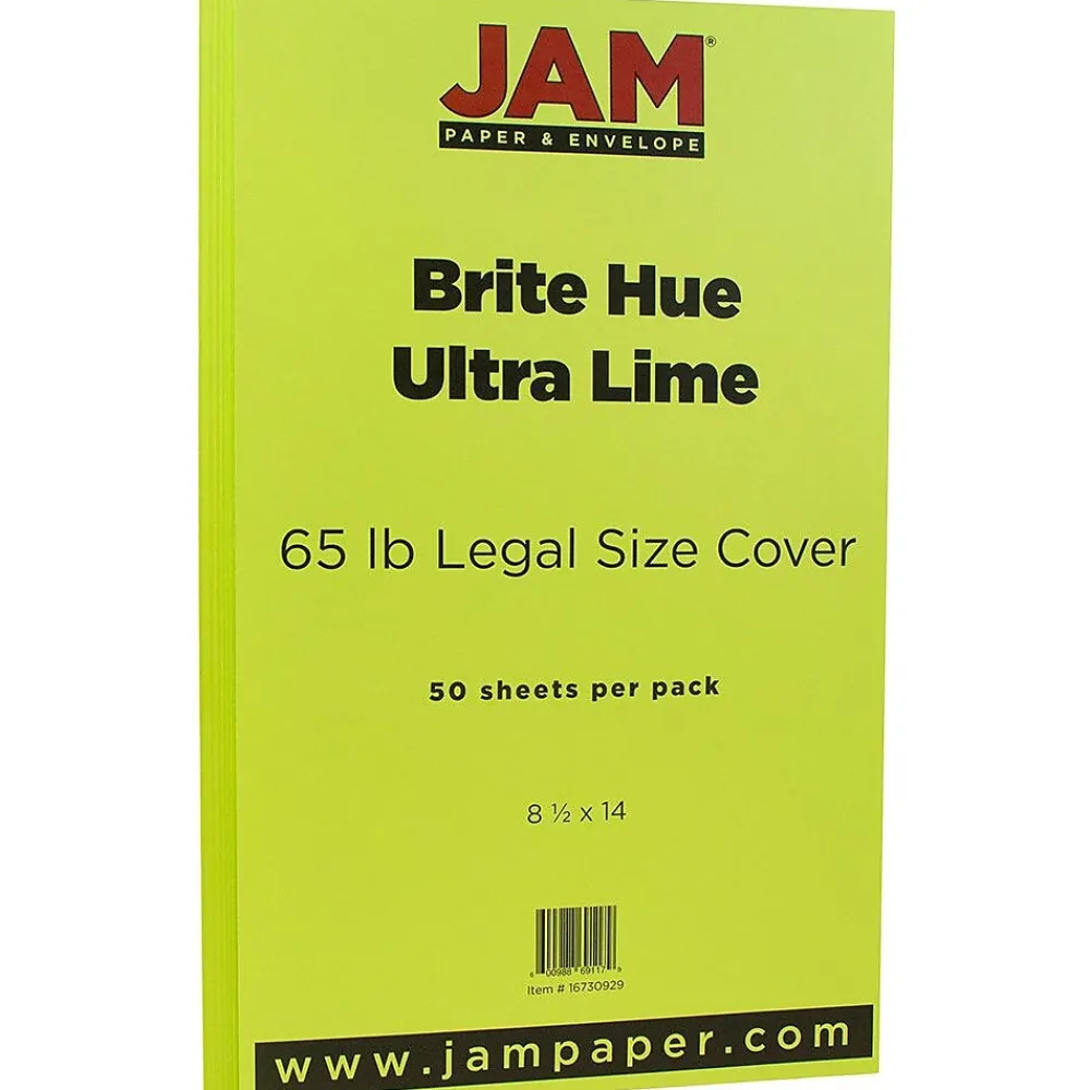 Card Stock*JAM Paper 65 lb. Cardstock Paper, 8.5" x 14", Ultra Lime Green, 50 Sheets/Pack (16730929)