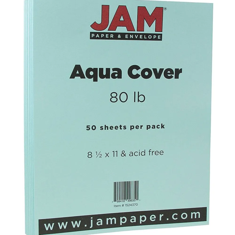 Card Stock*JAM Paper 80 lb. Cardstock Paper, 8.5" x 11", Aqua Blue, 50 Sheets/Pack (1524370)