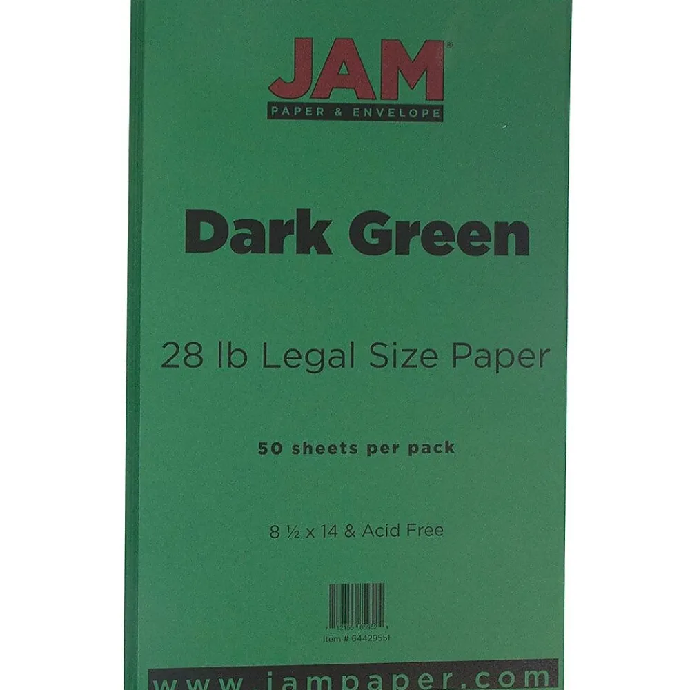 Multipurpose Paper*JAM Paper 8.5" x 14" Color Multipurpose Paper, 28 lbs., Dark Green, 50 Sheets/Ream (64429551)