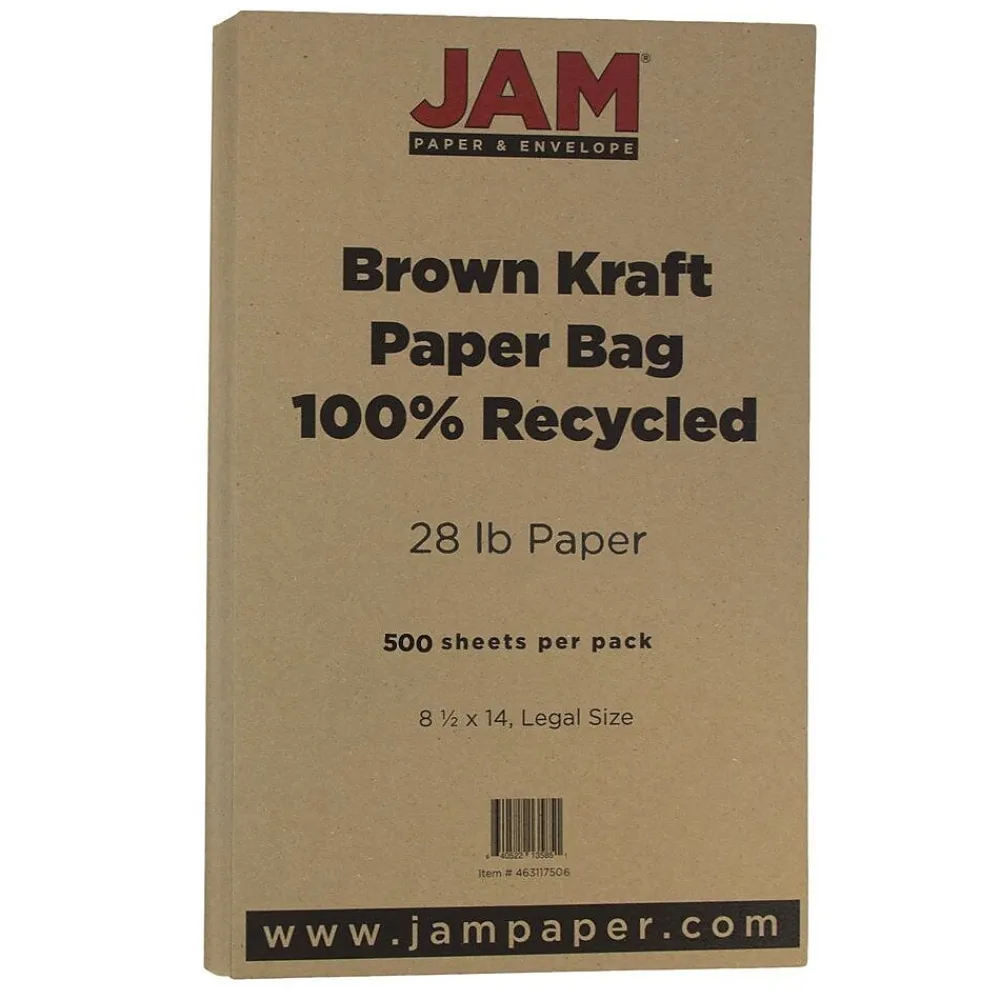 Multipurpose Paper*JAM Paper 8.5" x 14" Multipupose Paper, 28 lbs., Brown Kraft Paper Bag, 50 Sheets/Pack (463117506B)