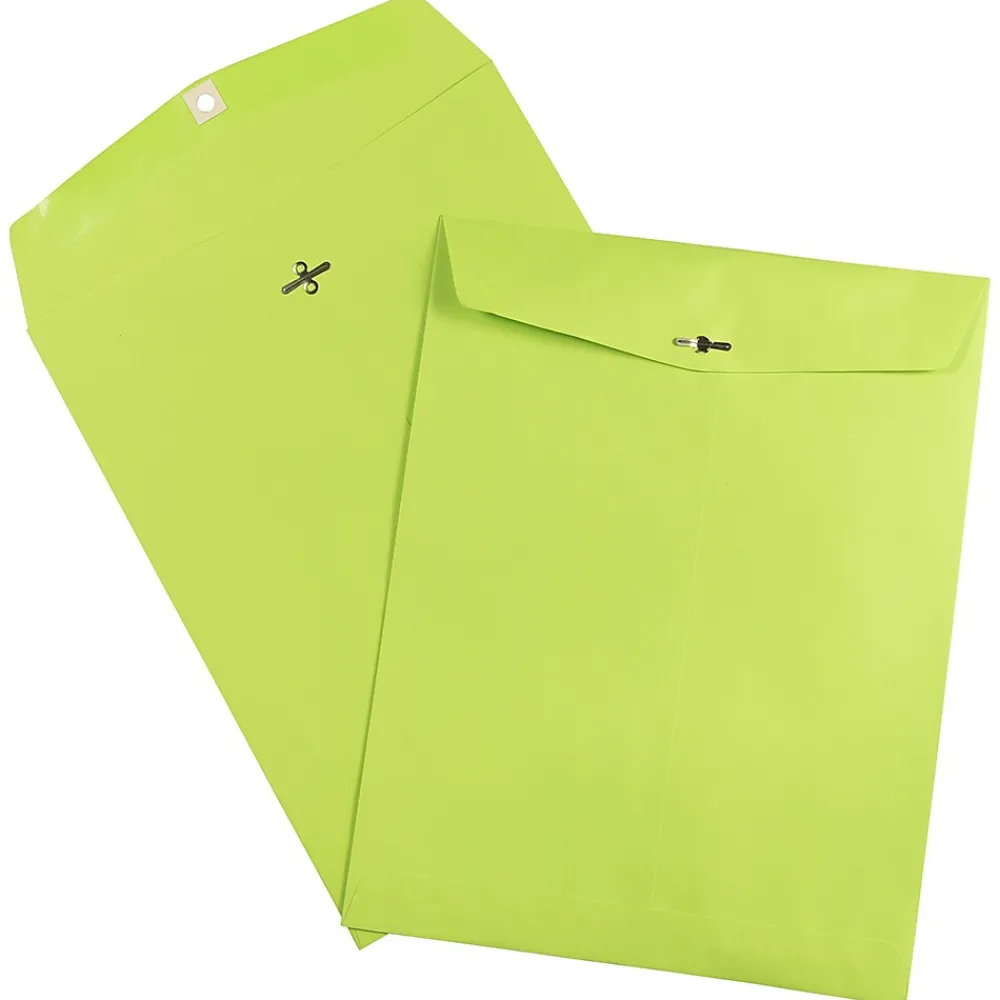 Hot JAM Paper 10 x 13 Open End Catalog Colored Envelopes with Clasp Closure, Ultra Lime Green, 100/Pack (V0128186)