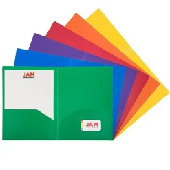 Pocket Folders|JAM Paper A4 Heavy Duty 2-Pocket Plastic Presentation Folders, Multicolored, Assorted Primary Colors, 6/Pack (383HASRTPRA4)