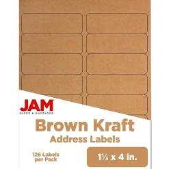 Best JAM Paper Address Labels, 1 1/3" x 4" , , 14 Labels/Sheet, 9 Sheets/Pack (359330336) Brown Kraft