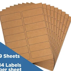 Best JAM Paper Address Labels, 1 1/3" x 4" , , 14 Labels/Sheet, 9 Sheets/Pack (359330336) Brown Kraft