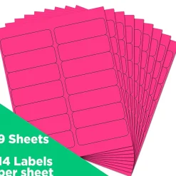 New JAM Paper Address Labels, 1 1/3" x 4", , 14 Labels/Sheet, 9 Sheets/Pack (359329612) Neon Pink