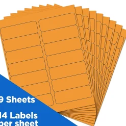 New JAM Paper Address Labels, 1 1/3" x 4", , 14 Labels/Sheet, 9 Sheets/Pack (359329611) Neon Orange