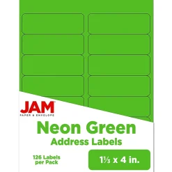 Online JAM Paper Address Labels, 1 1/3" x 4", , 14 Labels/Sheet, 9 Sheets/Pack (359329613) Neon Green