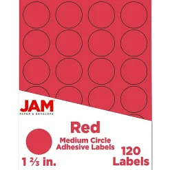Outlet JAM Paper Circle Round Label Sticker Seals, 1" Diameter, Red, 24 Labels/Sheet, 5 Sheets/Pack (3147612194)