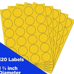New JAM Paper Circle Round Label Sticker Seals, 1 2/3 Inch Diameter, , 24 Labels/Sheet, 5 Sheets/Pack (147627067) Yellow