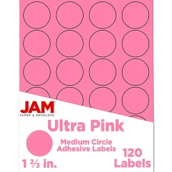 Clearance JAM Paper Circle Round Label Seals, 1 2/3" Diameter, , 24 Labels/Sheet, 5 Sheets/Pack (147627062) Ultra Pink