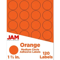 Sale JAM Paper Circle Round Label Sticker Seals, 1 2/3" Diameter, , 24 Labels/Sheet, 5 Sheets/Pack (147627053) Orange