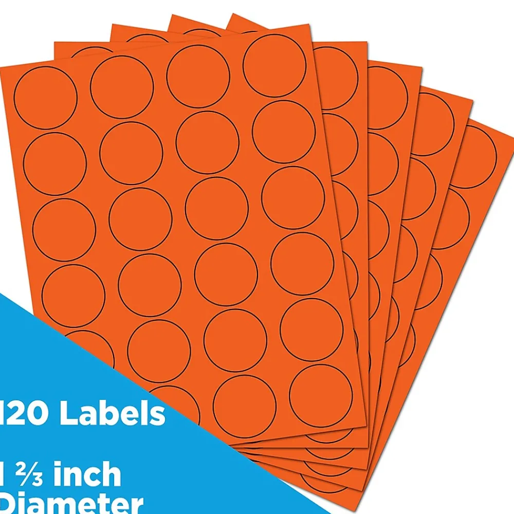 Sale JAM Paper Circle Round Label Sticker Seals, 1 2/3" Diameter, , 24 Labels/Sheet, 5 Sheets/Pack (147627053) Orange