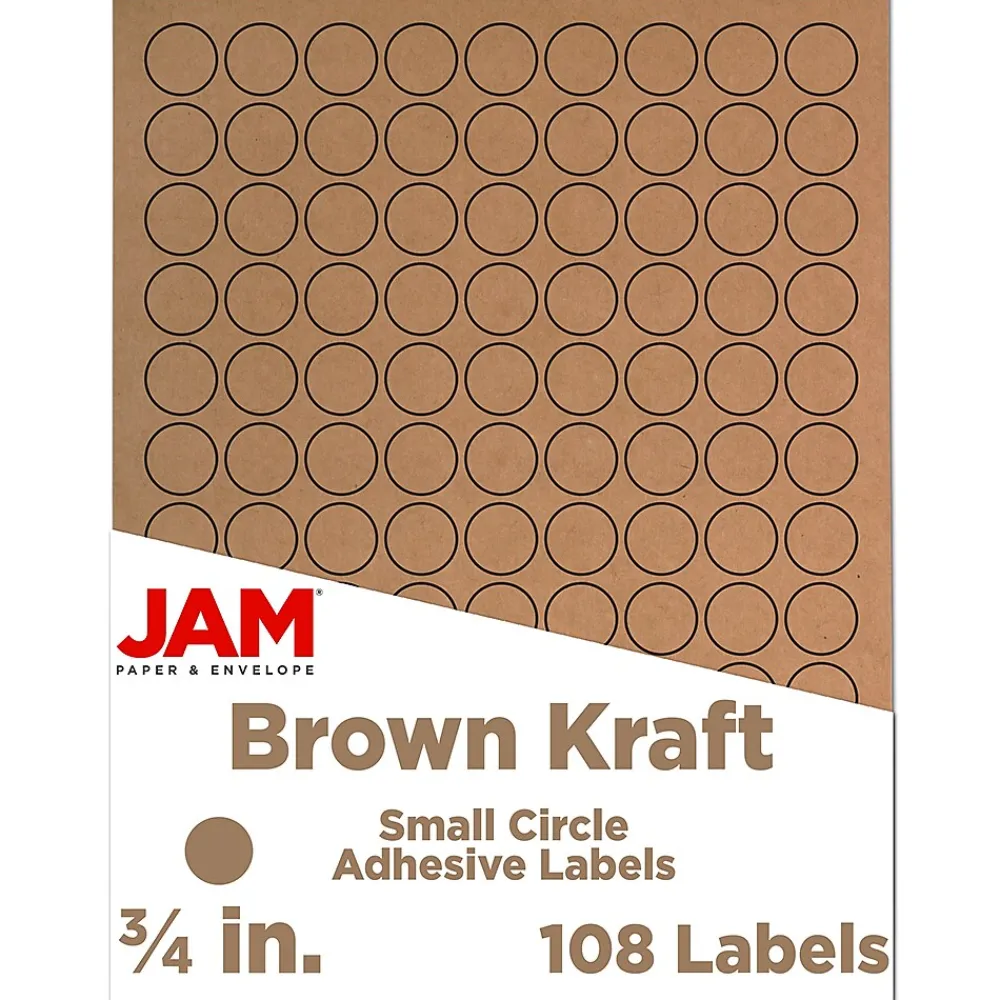 Hot JAM Paper Circle Round Label Sticker Seals, 0.75 Inch Diameter, Brown Kraft, 108/Pack (3147612188)