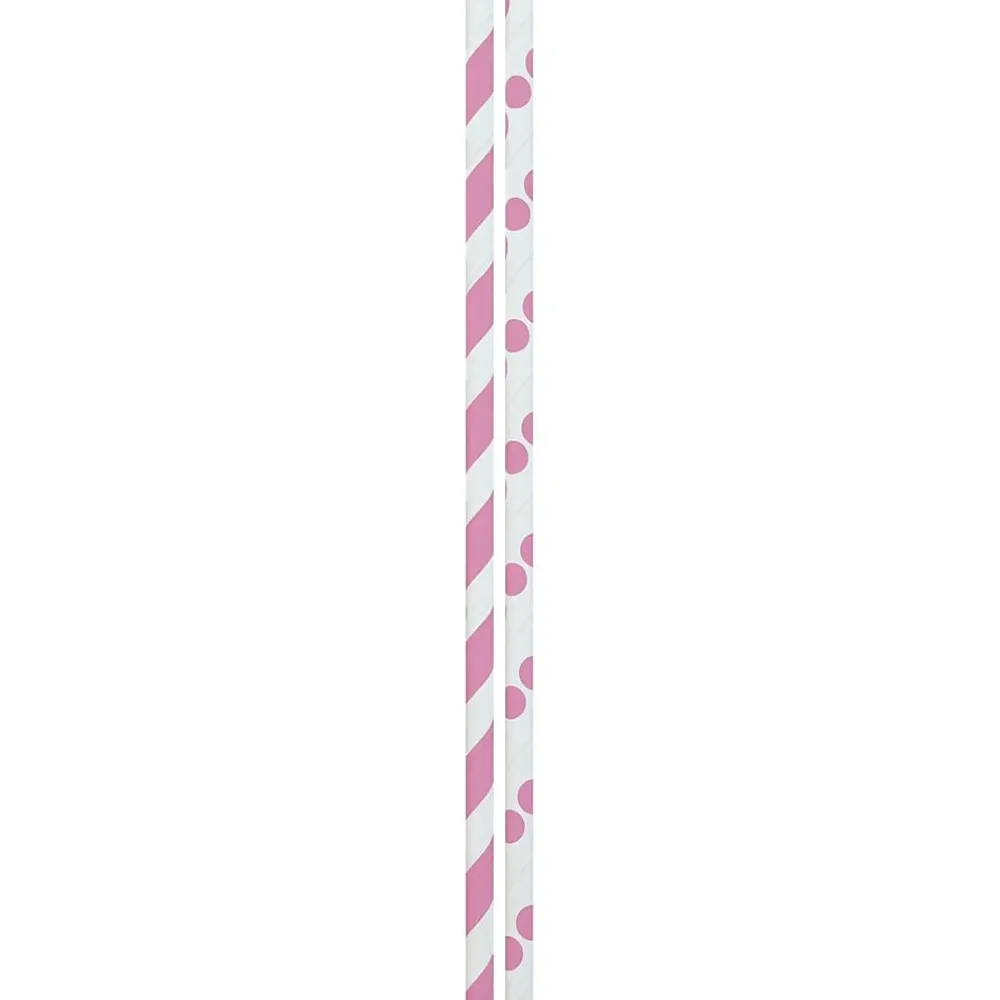 JAM Paper ® Color Paper Straws, 7 3/4 x 1/4, Pink Stripes and Dots, 24/Pack (52662006970)