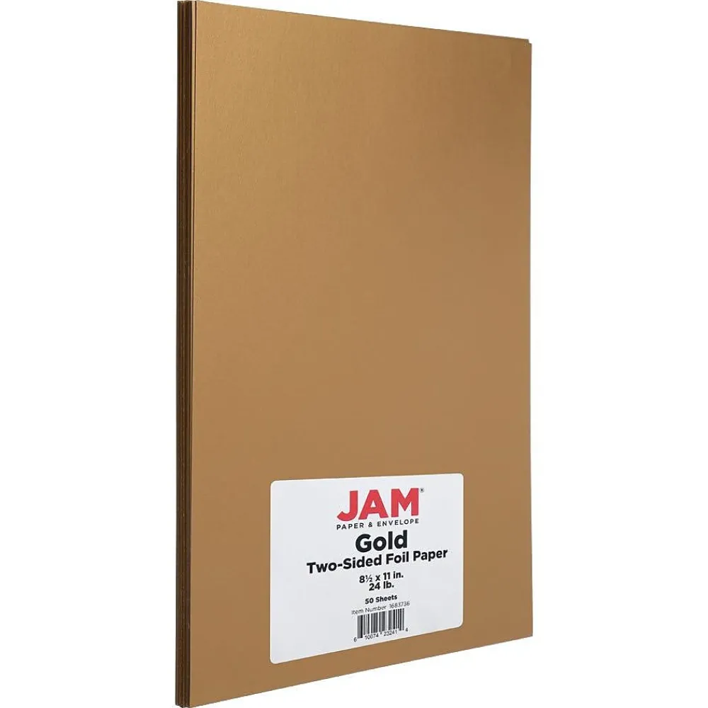 Multipurpose Paper*JAM Paper Foil 2-Sided 8.5" x 11" Color Multipurpose Paper, 24 lbs. Gold, 50 Sheets/Ream (1683736)