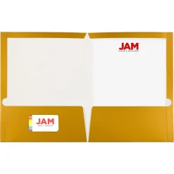 Pocket Folders|JAM Paper Glossy 3-Hole Punched 2 Pocket Cardstock Presentation Folder, , 100/Box (385GGOB) Gold