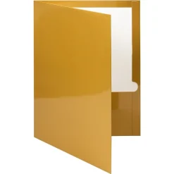 Pocket Folders|JAM Paper Glossy 3-Hole Punched 2 Pocket Cardstock Presentation Folder, , 100/Box (385GGOB) Gold