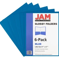 Pocket Folders|JAM Paper Glossy 2-Pocket Portfolio Folder, , 6/Pack (385Gbua) Blue