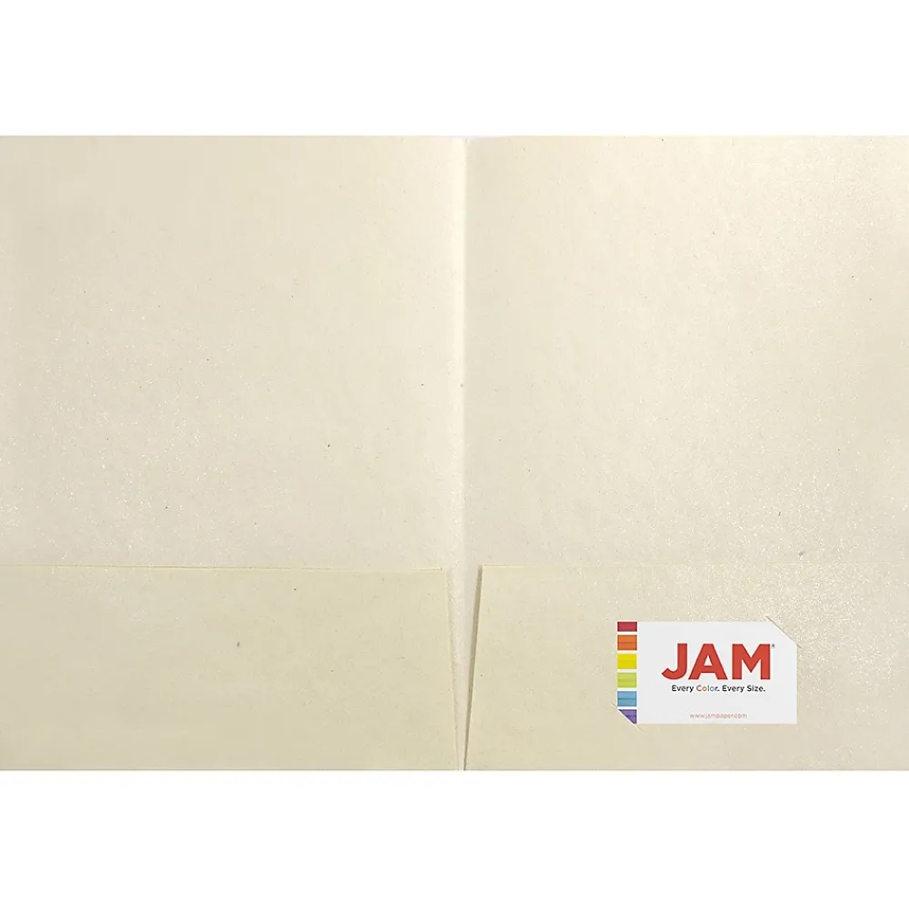 Pocket Folders|JAM Paper Handmade Two-Pocket Recycled Presentation Folders, Ivory Metallic, 100/Box (05964488B)