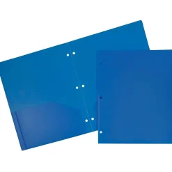 Pocket Folders|JAM Paper Heavy Duty 3 Hole Punch Two-Pocket Plastic Folders, Blue, 6/Pack (383HPBBUB)