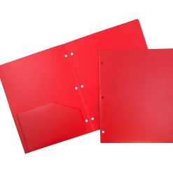 Pocket Folders|JAM Paper Heavy Duty 3 Hole Punch 2 Pocket Folder, Plastic, Assorted Primary Colors, 12/Pack (383HHPrgbypblb)